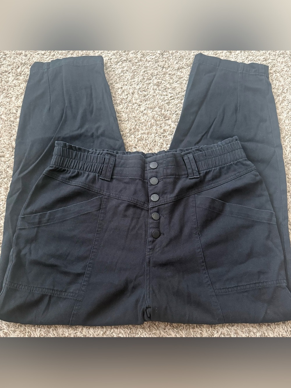 Knox Rose Retro Black Cargo Button-Front Pants | Stretch Waist
